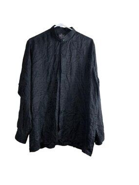Vintage Mens 90s Bocci 100% Pure Silk Crocodile Jacquard Mandarin Collar Shirt M